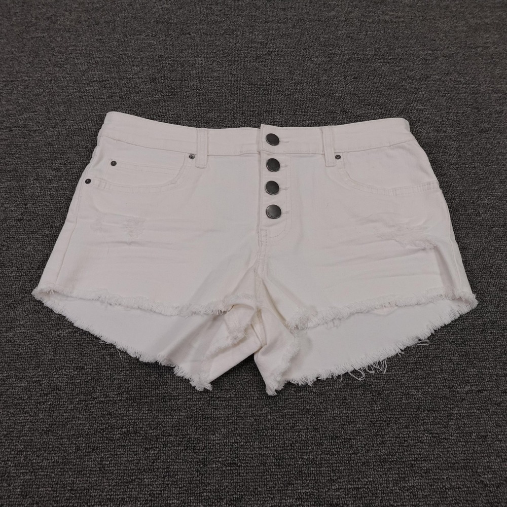 Billabong Shorts Womens 28 White Denim High Rise Button Fly Cutoff 3 Inseam